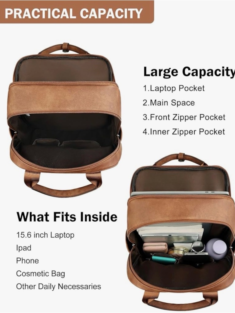 NEW Masintor Tan Leather Backpack - Picture 6 of 6